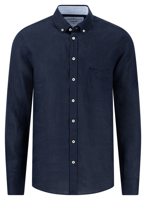 Fynch-Hatton Uni Color Premium Linnen Button-Down Overhemd Navy