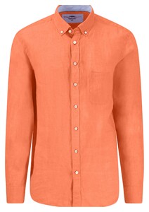 Fynch-Hatton Uni Color Premium Linnen Button-Down Overhemd Sunny Orange