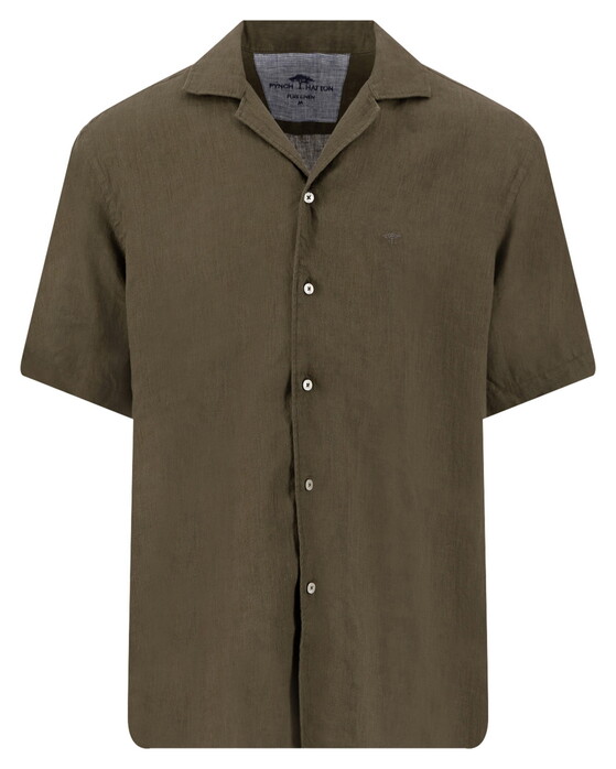 Fynch-Hatton Uni Color Premium Linnen Overhemd Donker Khaki