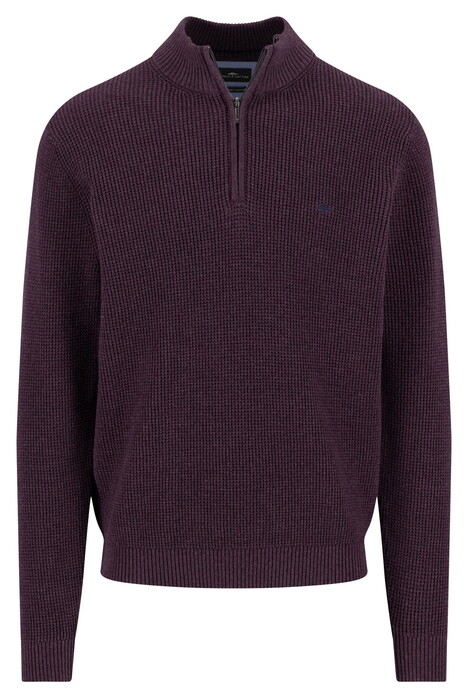 Fynch-Hatton Uni Color Structure Troyer Zip Trui Aubergine