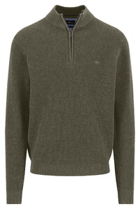 Fynch-Hatton Uni Color Structure Troyer Zip Trui Donker Khaki