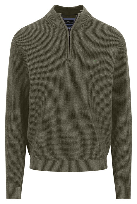 Fynch-Hatton Uni Color Structure Troyer Zip Trui Donker Khaki