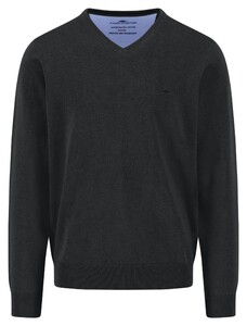 Fynch-Hatton Uni Color Superfine Cotton V-Neck Pullover Black