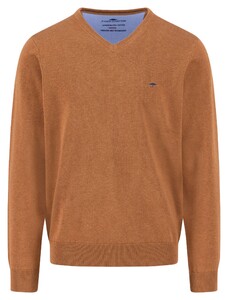 Fynch-Hatton Uni Color Superfine Cotton V-Neck Pullover Hazel
