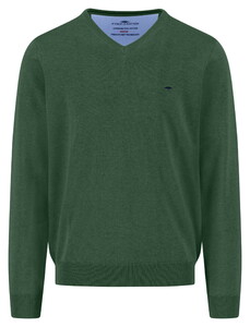 Fynch-Hatton Uni Color Superfine Cotton V-Neck Trui Dark Leaf
