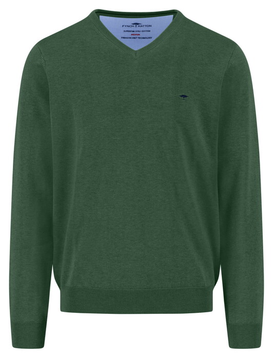 Fynch-Hatton Uni Color Superfine Cotton V-Neck Trui Dark Leaf