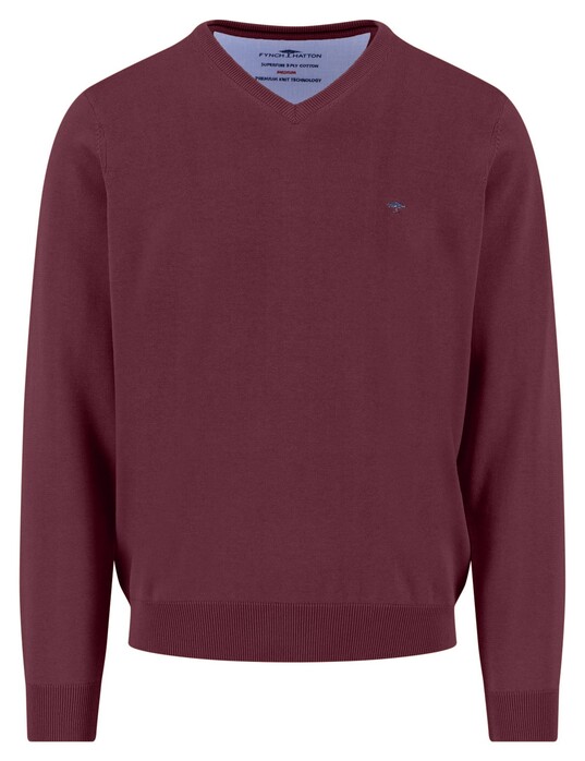 Fynch-Hatton Uni Color Superfine Cotton V-Neck Trui Deep Merlot