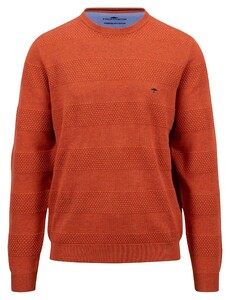 Fynch-Hatton Uni Color Texture Mix Superfine Cotton O-Neck Trui Roest