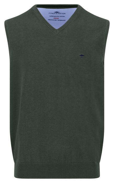 Fynch-Hatton Uni Color V-Neck Slipover Superfine Cotton Slip-Over Dark Ivy