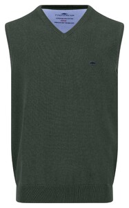 Fynch-Hatton Uni Color V-Neck Slipover Superfine Cotton Spencer Dark Ivy