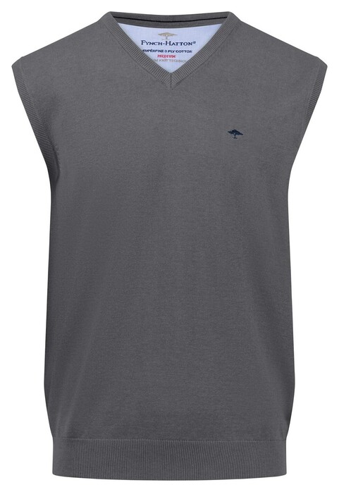 Fynch-Hatton Uni Color V-Neck Superfine 3-Ply Cotton Slip-Over Steel
