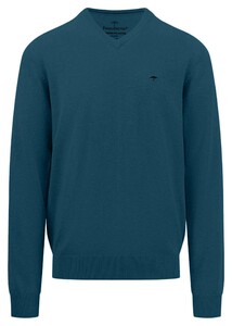 Fynch-Hatton Uni Color V-Neck Superfine Cotton Pullover Dark Teal