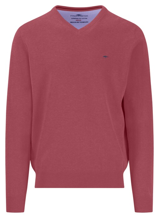 Fynch-Hatton Uni Color V-Neck Superfine Cotton Trui Berry