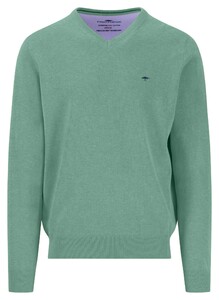 Fynch-Hatton Uni Color V-Neck Superfine Cotton Trui Fern