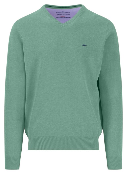 Fynch-Hatton Uni Color V-Neck Superfine Cotton Trui Fern