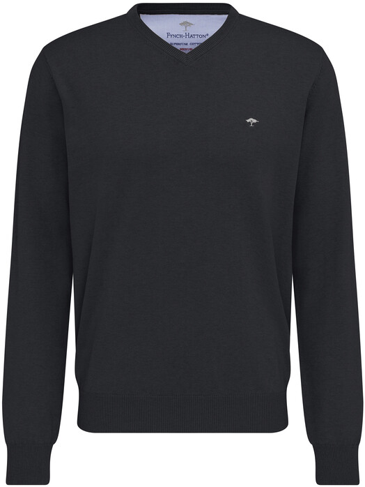 Fynch-Hatton Uni Katoen V-Hals Trui Charcoal