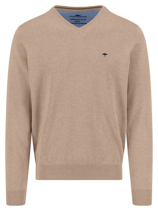 Fynch-Hatton Uni Katoen V-Hals Trui Light Taupe