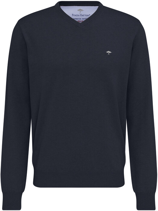 Fynch-Hatton Uni Katoen V-Hals Trui Navy