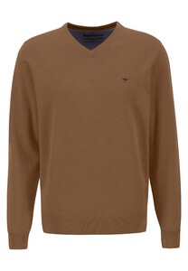 Fynch-Hatton Uni Katoen V-Hals Trui Walnut Brown