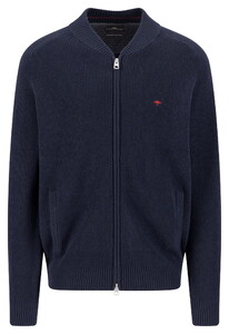Fynch-Hatton Uno Color Texture Knit College Collar Two-Way Zip Vest Navy