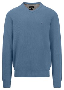 Fynch-Hatton V-Neck Cotton Texture Knit Pullover Cloud Blue