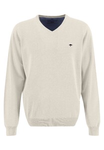 Fynch-Hatton V-Neck Fine Knit Cotton Pullover Off White
