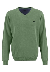 Fynch-Hatton V-Neck Fine Knit Cotton Pullover Spring Green