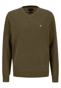 Fynch-Hatton V-Neck Fine Structure Pullover Deep Forest