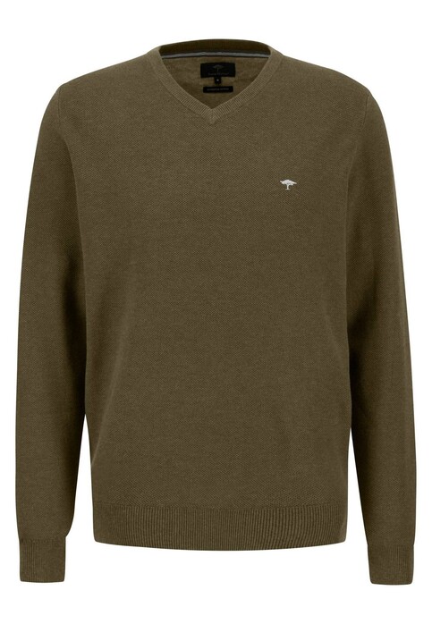 Fynch-Hatton V-Neck Fine Structure Trui Deep Forest