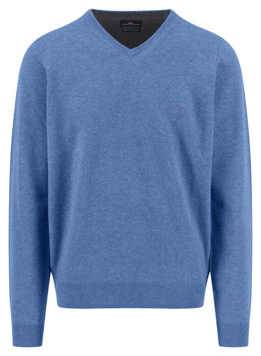 Fynch-Hatton V-Neck Merino Cashmere Trui Crystal Blue