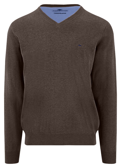 Fynch-Hatton V-Neck Solid Color Superfine 3-Ply Cotton Pullover Dark Chocolate