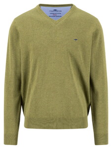 Fynch-Hatton V-Neck Solid Color Superfine 3-Ply Cotton Pullover Moss