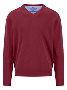 Fynch-Hatton V-Neck Solid Color Superfine 3-Ply Cotton Trui Brick