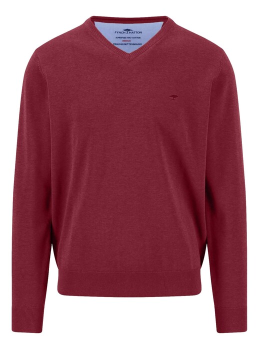 Fynch-Hatton V-Neck Solid Color Superfine 3-Ply Cotton Trui Brick