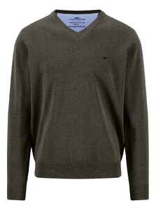 Fynch-Hatton V-Neck Solid Color Superfine 3-Ply Cotton Trui Cypress