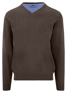 Fynch-Hatton V-Neck Solid Color Superfine 3-Ply Cotton Trui Dark Chocolate