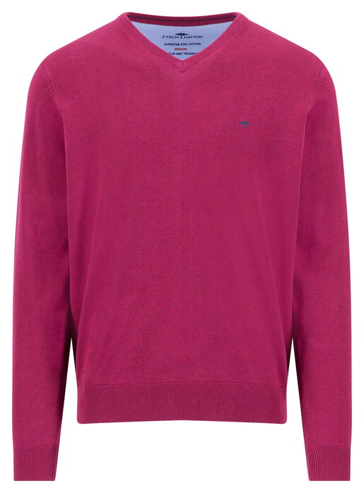 Fynch-Hatton V-Neck Solid Color Superfine 3-Ply Cotton Trui Grape