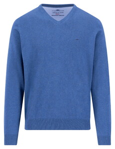 Fynch-Hatton V-Neck Solid Color Superfine 3-Ply Cotton Trui Ink Blue