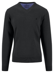 Fynch-Hatton V-Neck Solid Color Superfine 3-Ply Cotton Trui Zwart
