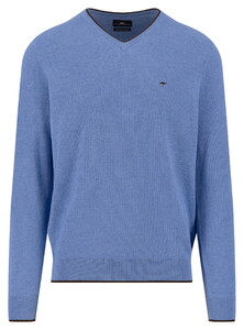 Fynch-Hatton V-Neck Superfine Cotton Subtle Texture Trui Crystal Blue