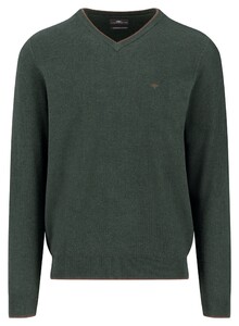 Fynch-Hatton V-Neck Superfine Cotton Subtle Texture Trui Dark Ivy