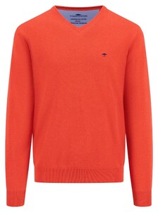 Fynch-Hatton V-Neck Uni Color Superfine Cotton Knit Trui Poppy Red