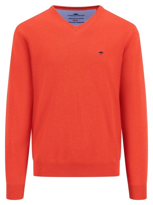 Fynch-Hatton V-Neck Uni Color Superfine Cotton Knit Trui Poppy Red