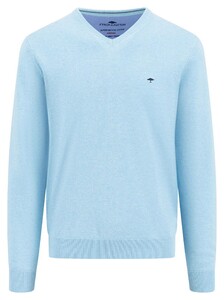 Fynch-Hatton V-Neck Uni Color Superfine Cotton Knit Trui Splashy Ocean
