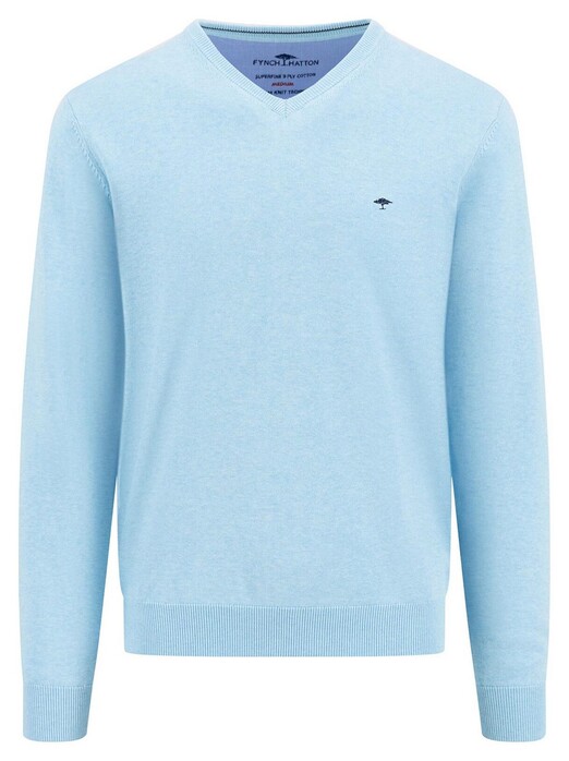 Fynch-Hatton V-Neck Uni Color Superfine Cotton Knit Trui Splashy Ocean