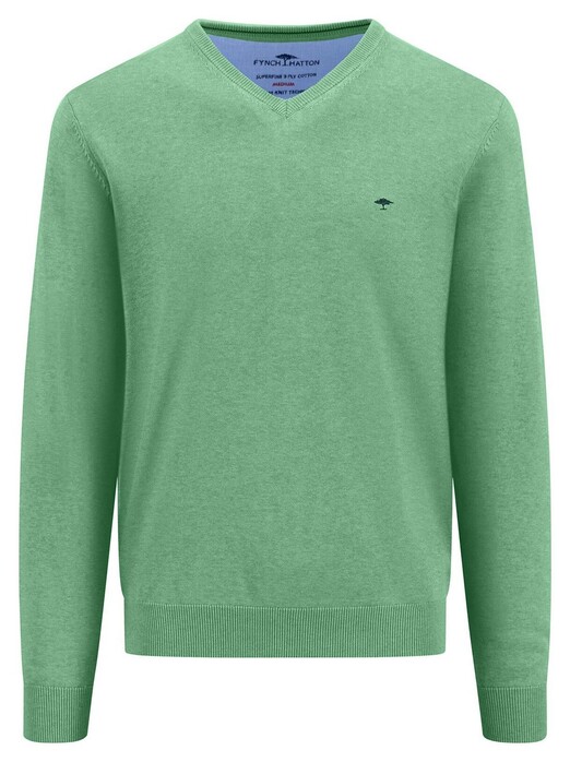 Fynch-Hatton V-Neck Uni Color Superfine Cotton Knit Trui Turf Green