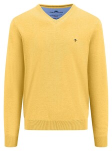 Fynch-Hatton V-Neck Uni Color Superfine Cotton Knit Trui Vivid Yellow