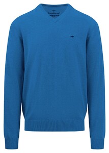 Fynch-Hatton V-Neck Uni Color Superfine Cotton Trui Vibrant Blue