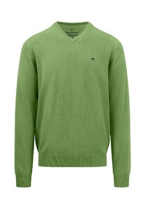 Fynch-Hatton V-Neck Uni Superfine Cotton Pullover Leaf Green