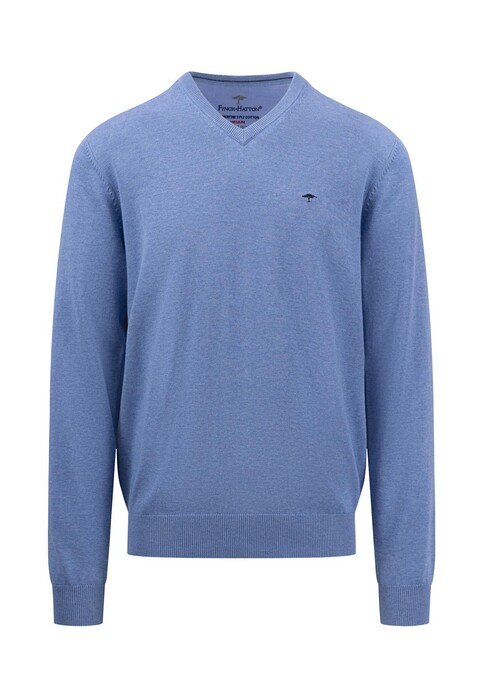Fynch-Hatton V-Neck Uni Superfine Cotton Trui Crystal Blue